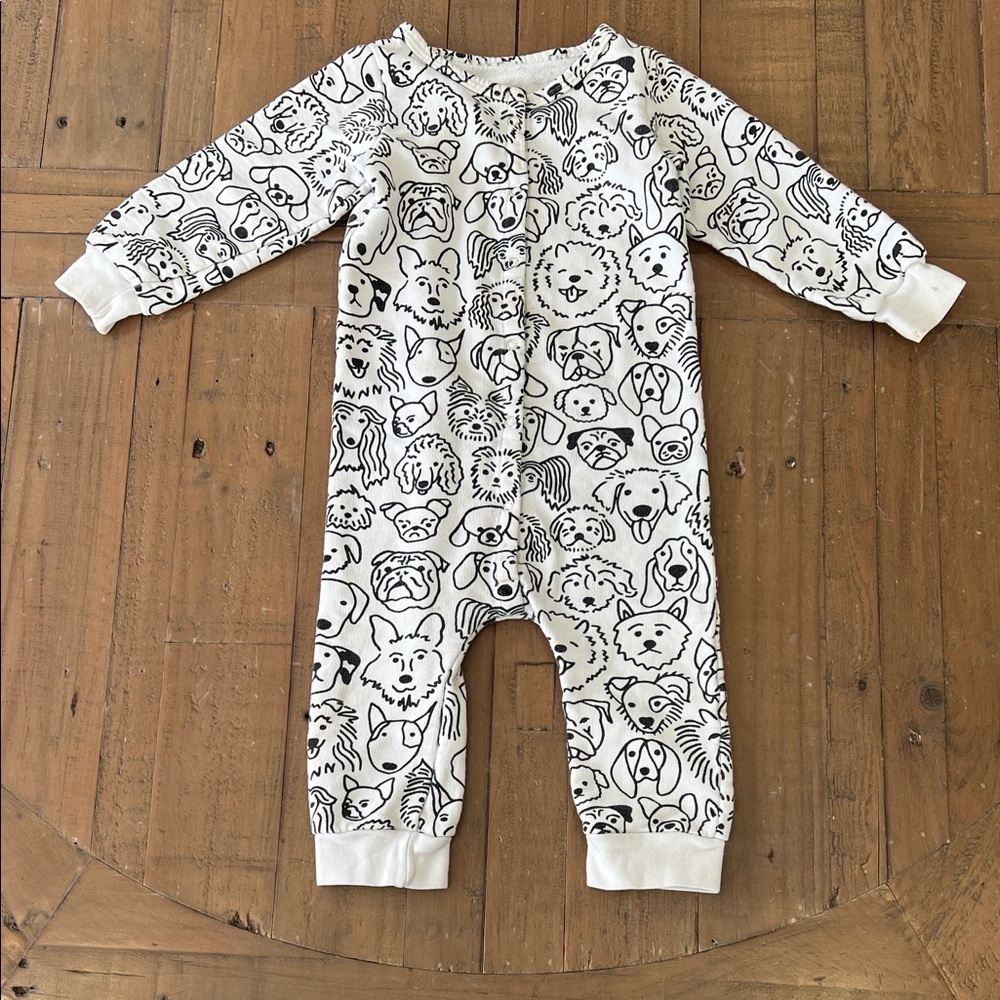 Winter water factory black and white dog one piece footless romper 18 months